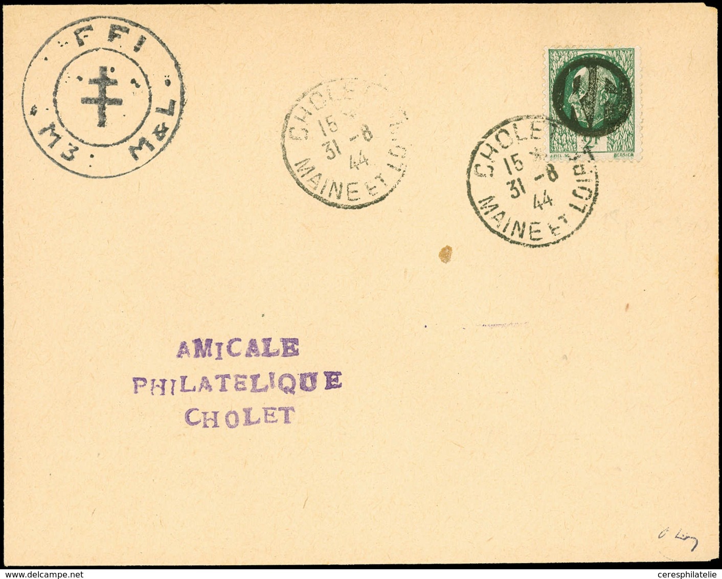 Let TIMBRES DE LIBERATION - CHOLET 18 : 2f. Vert, Obl. 31/8/44 Sur Env., TB - Libération