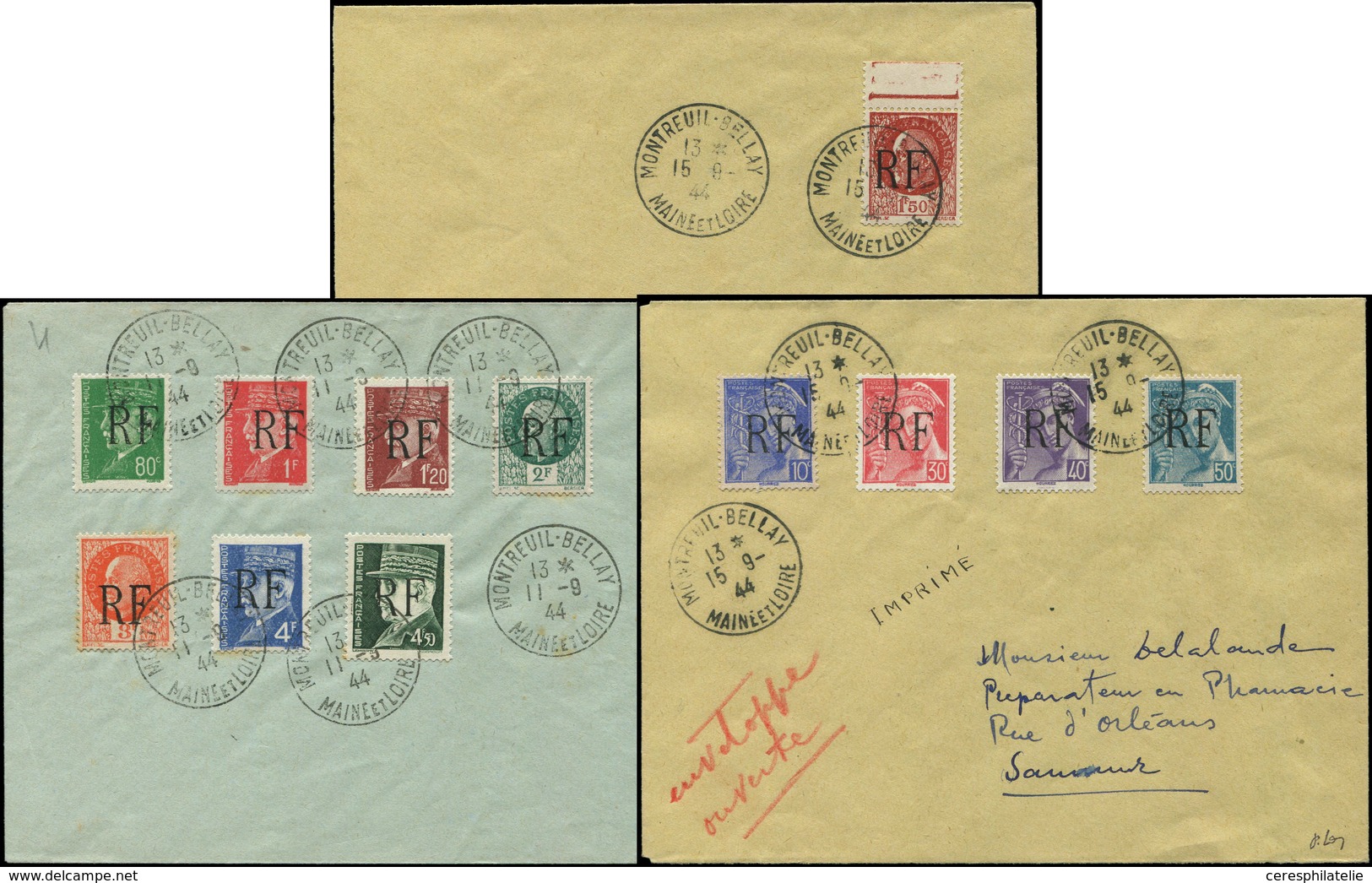 Let TIMBRES DE LIBERATION - MONTREUIL BELLAY 8/11 Et 14/21 Obl. S. 3 Env., TB, Signées Mayer - Liberazione