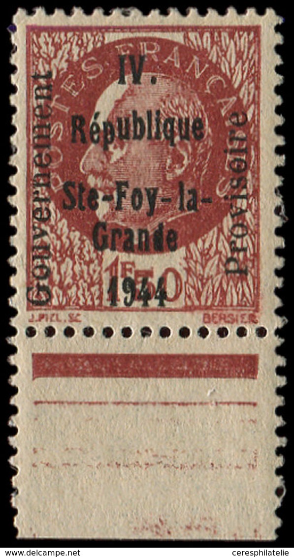 ** TIMBRES DE LIBERATION - SAINTE FOY LA GRANDE 1 : Pétain 1f50 Brun-rouge, "G", T I, TB - Liberazione