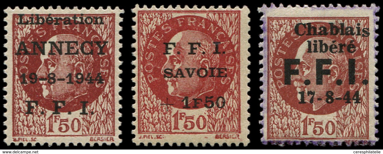 ** TIMBRES DE LIBERATION - Annecy N°1, Chambéry N°1 Et Thonon N°6, 1f.50 Brun-rouge, TB - Liberazione