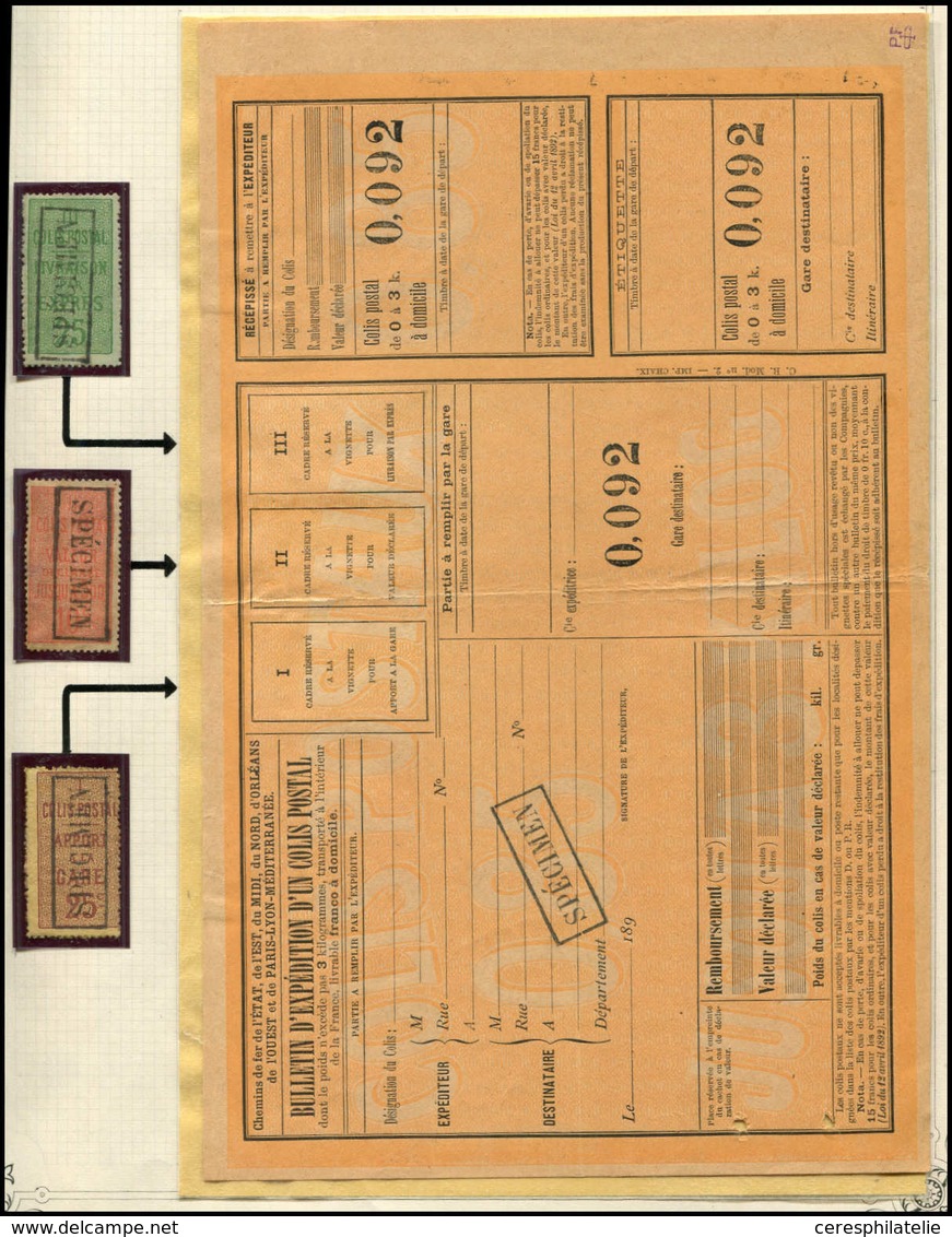 * COLIS POSTAUX  (N° Et Cote Maury) - 1/3  Dentelés 13 1/2 Avec Cachet Specimen Encadré, Et Un Bulletin D'expédition Ave - Nuovi