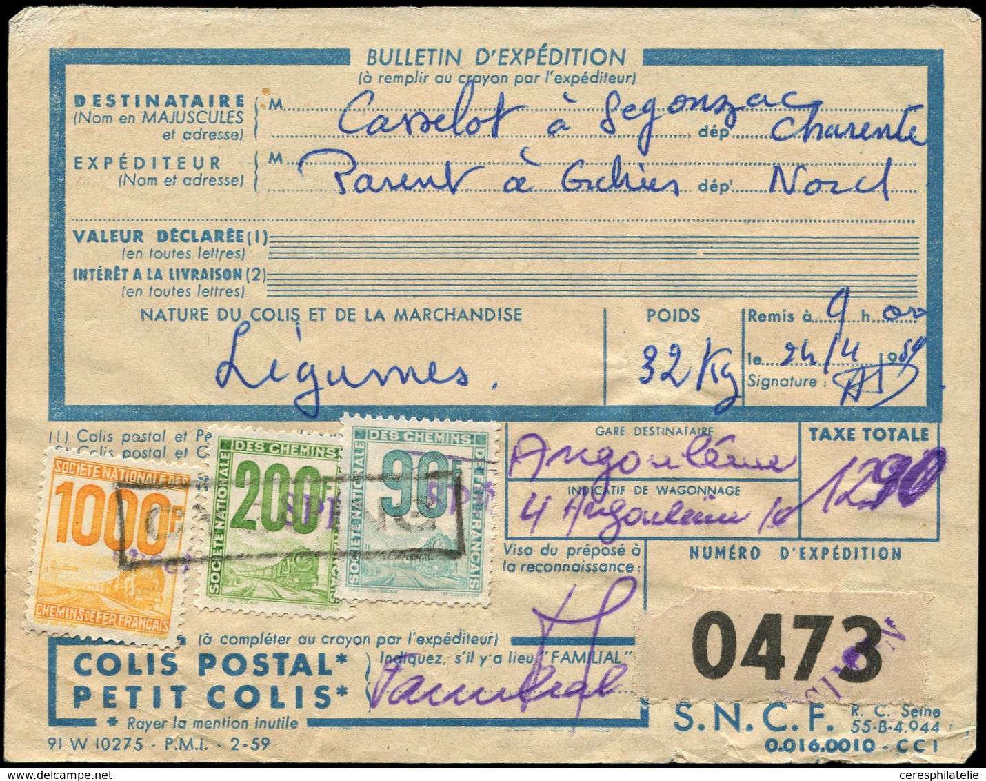 Let COLIS POSTAUX  (N° Et Cote Maury) - Timbres Pour Petits Colis 51, 57 Et 60 Surch. SPECIMEN, Obl. CYSOING S. Bulletin - Nuovi