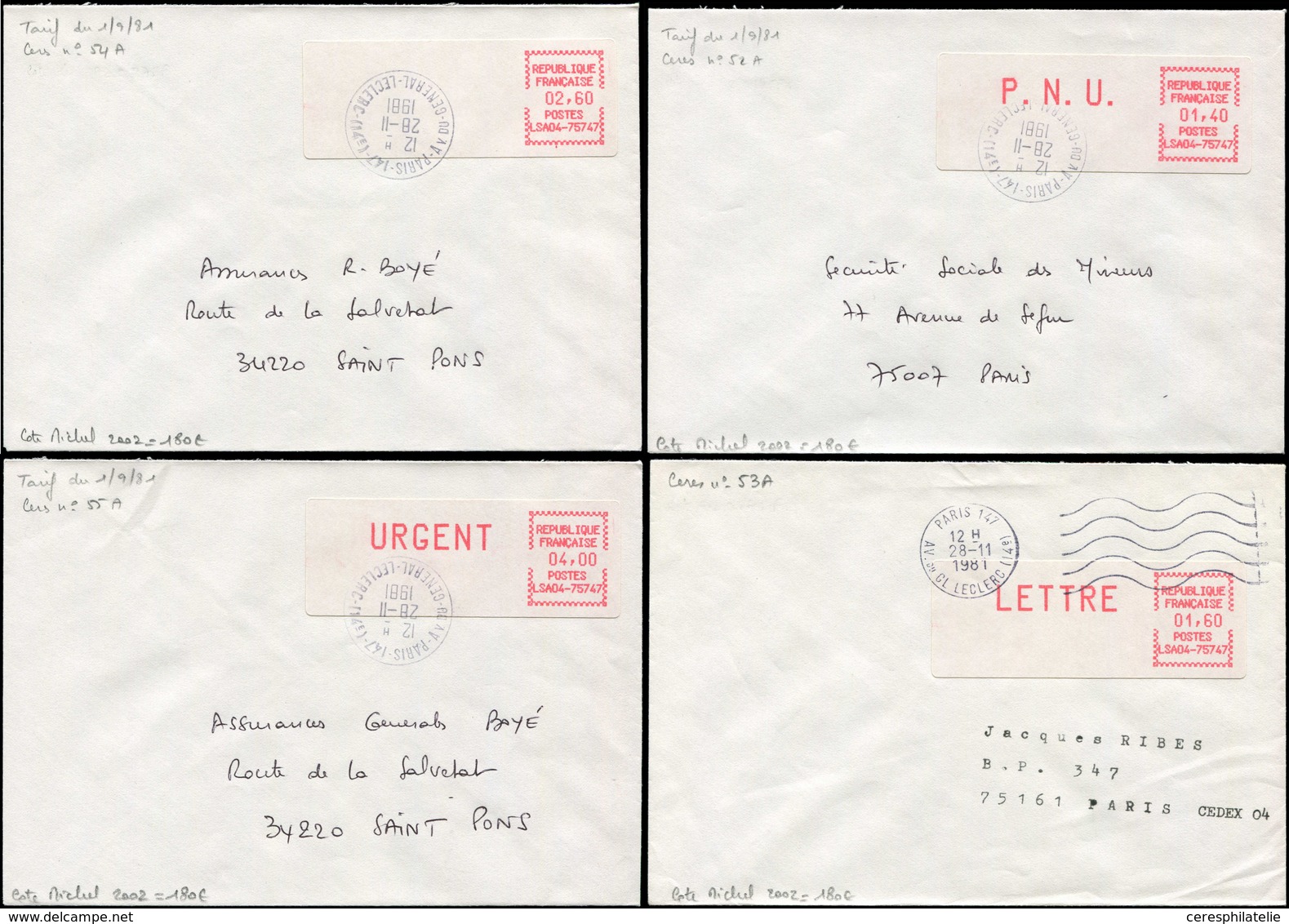 Let Spécialités Diverses - L.S.A. 52A/55A : LS04-75747, Tarif Du 1/9/81 Obl. Paris 147 28/11/81 S. 4 Env., TB, Cote Mich - Altri & Non Classificati