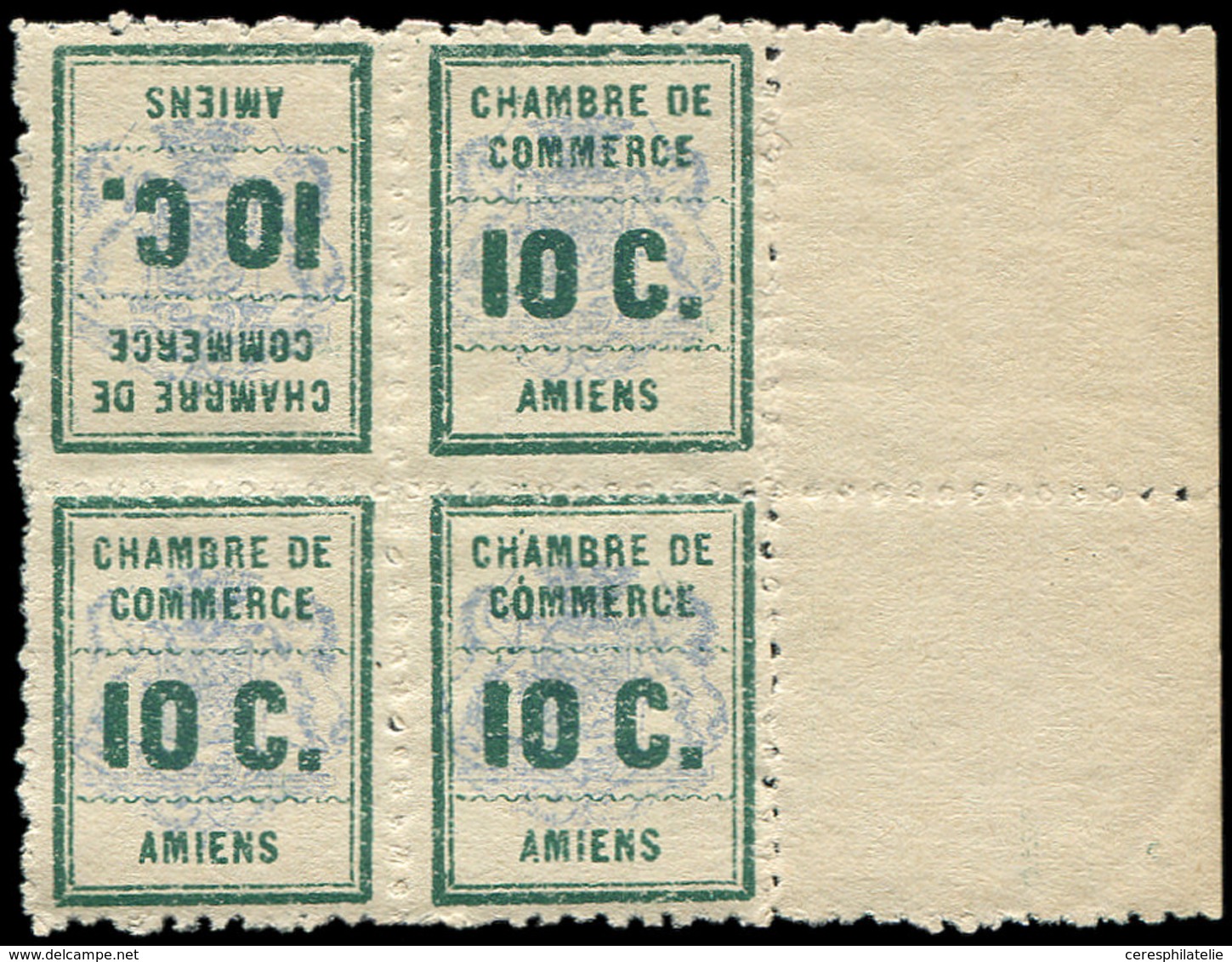 ** Spécialités Diverses - TIMBRES DE GREVE, AMIENS 1b : 10c. Vert Et Outremer, BLOC De 4 Bdf Avec Une PAIRE TETE-BECHE,  - Autres & Non Classés