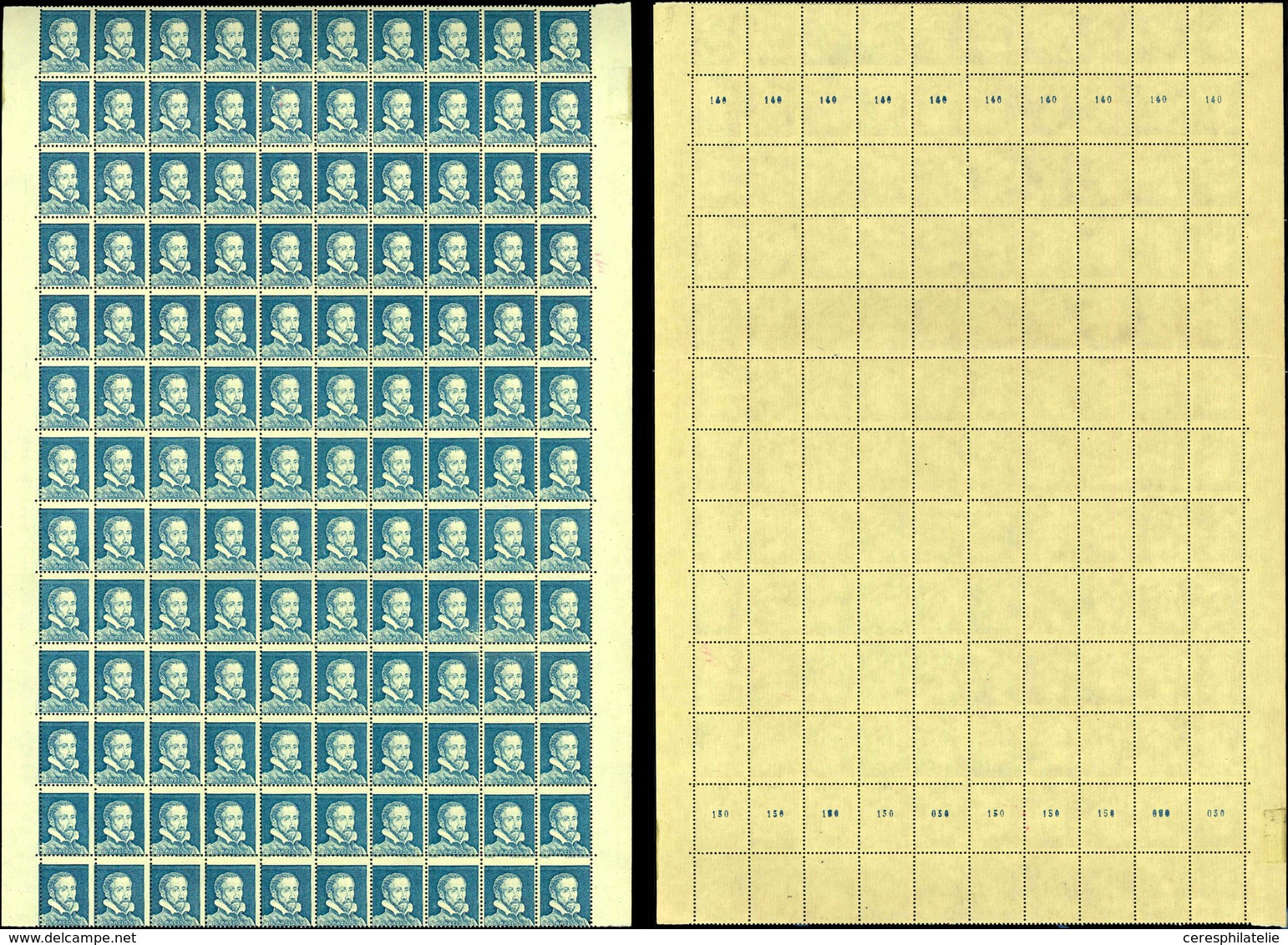 ** Spécialités Diverses - PALISSY Pa 18 : Bleu Acier Sur Papier Jaune, BLOC De 130 Avec 2 Bords, 20 Ex. N° Au Verso 140, - Fictifs