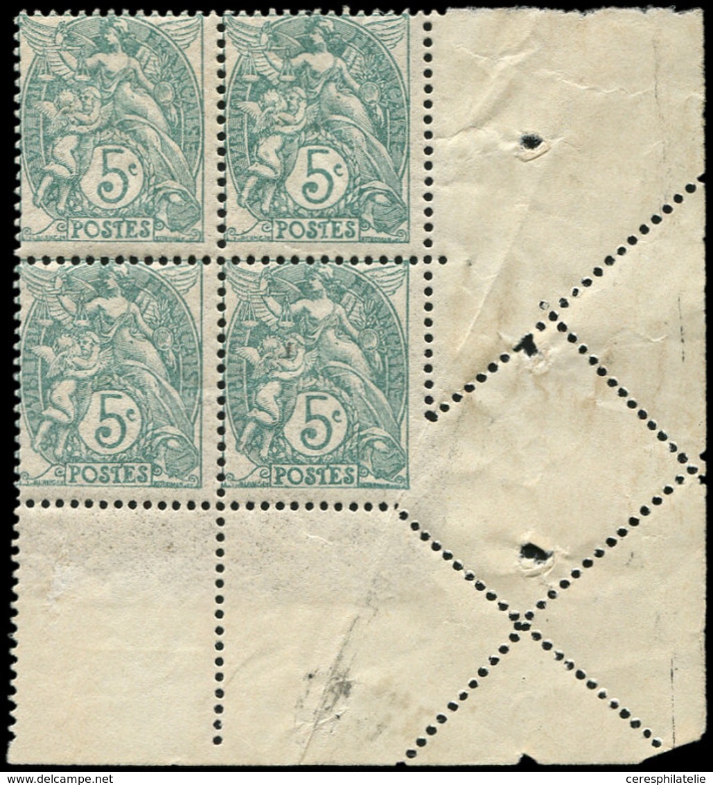 ** VARIETES - 111   Blanc,  5c. Vert-jaune, BLOC De 4 Cdf, Un Ex. PIQUAGE OBLIQUE, Un Ex. *, TB - Nuovi