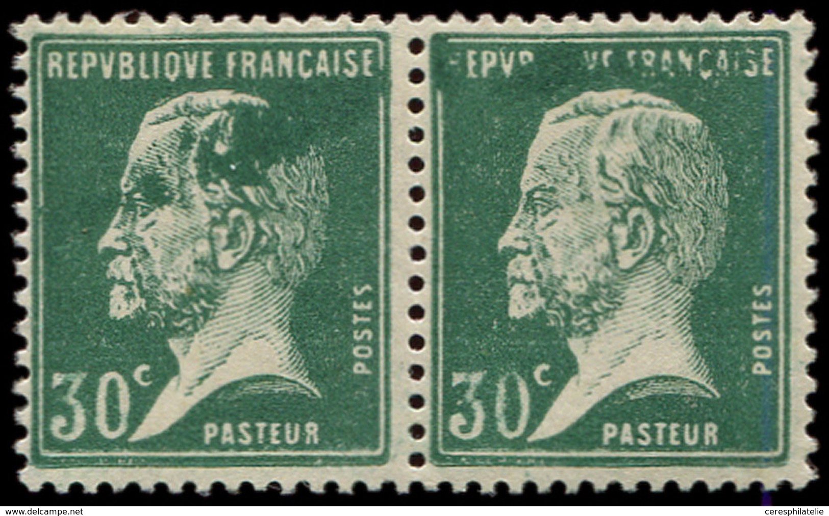 ** VARIETES - 174   Pasteur, 30c. Vert, PAIRE, Taches De Surencrage, Qqs Adh. Noires, TB - Nuovi