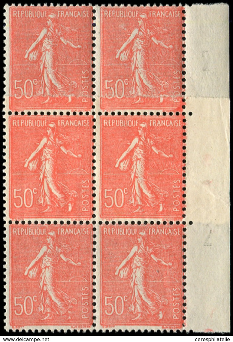 ** VARIETES - 199o  Semeuse Lignée, 50c. Rouge, BLOC De 6 Bdf, 4 Ex. Impression Sur RACCORD, TB - Nuovi