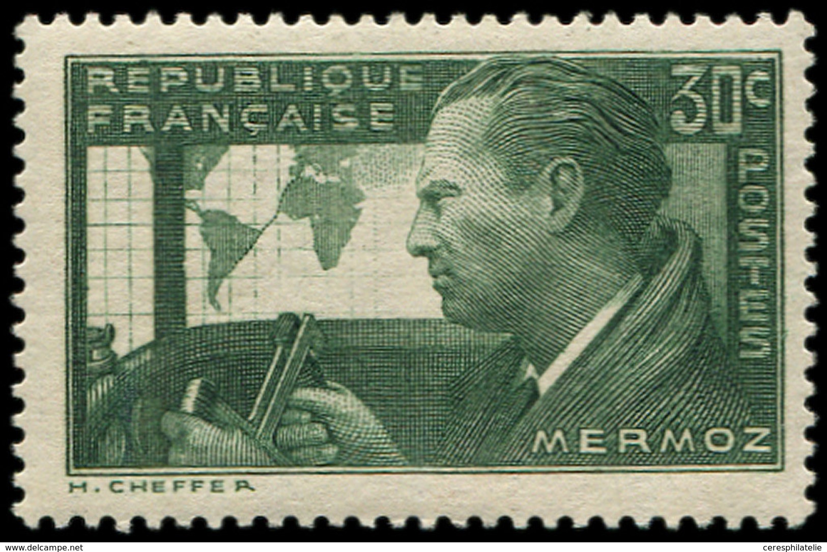 * VARIETES - 337A  Mermoz, 30c. Vert-jaune, Timbre RR, TB. C - Nuovi