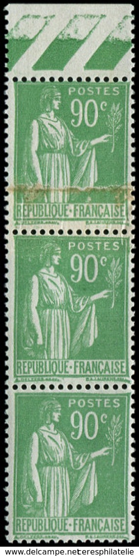 ** VARIETES - 367   Paix, 90c. Vert, IMPRESSION Sur RACCORD Dans Une BANDE De 3 Bdf, TB - Nuovi