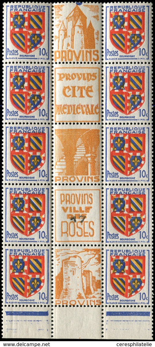 ** VARIETES - 834   Bourgogne, BLOC De 10 Interp., Pub PROVINS En Orange, Bdf, 2 Interp. *, TB - Nuovi