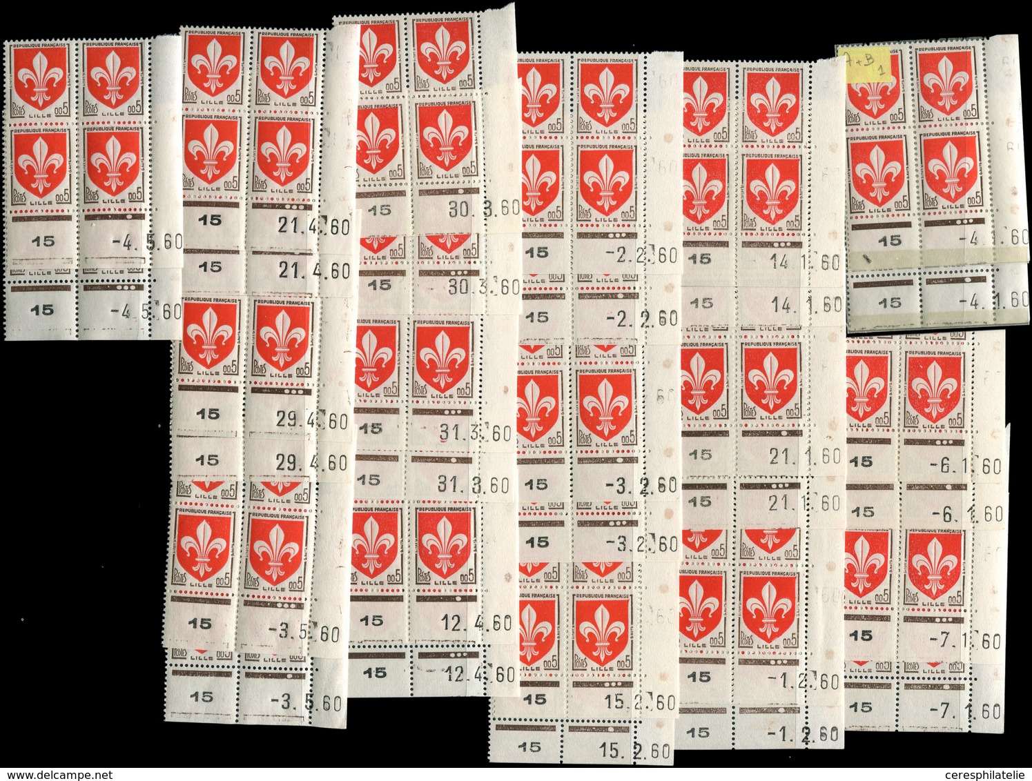 ** VARIETES - 1230   Blason De Lille, Lot De 32 BLOCS De 4 CD, Tous En Paires De Galvanos, Dates Différentes, TB - Nuovi