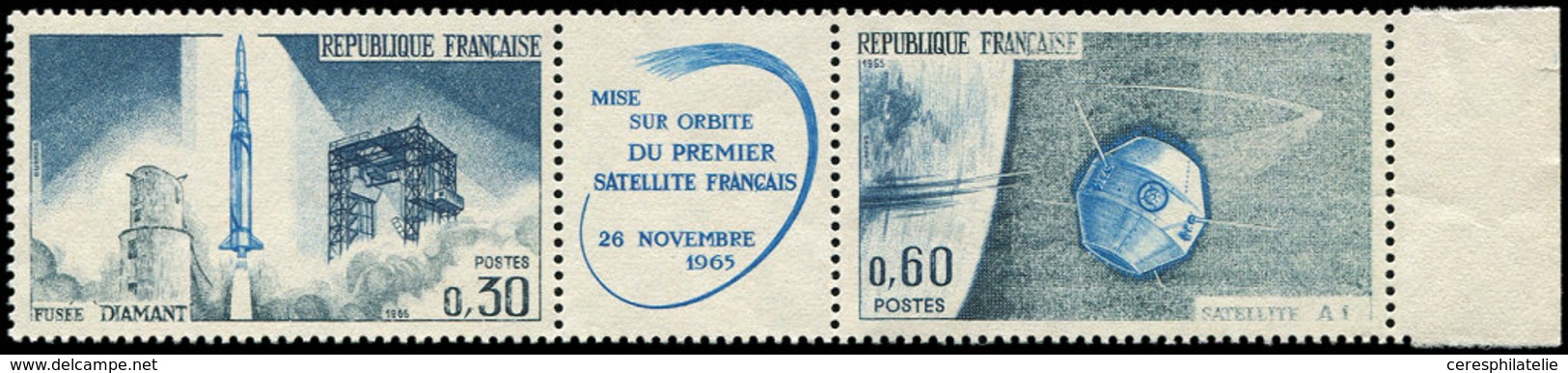 ** VARIETES - 1465A  Satellite A1 Et Fusée Diamant, N°1465 Imp. Bleu-noir DETRUITE, TB. J - Nuovi