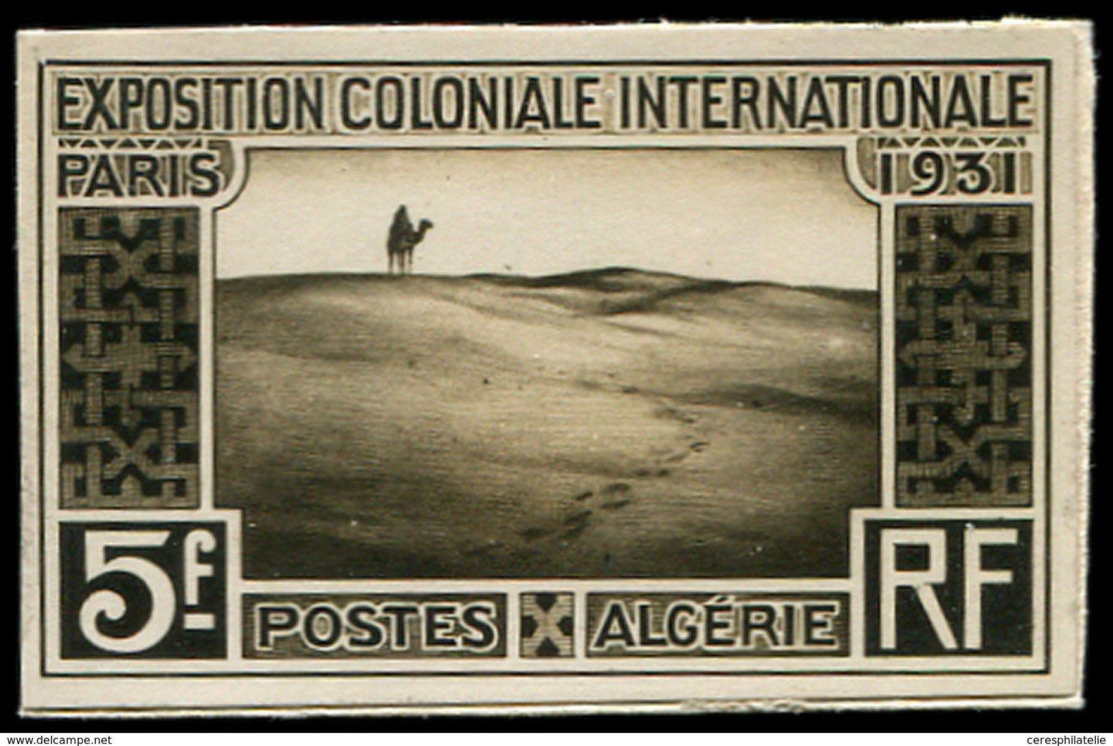 Collection Henri Cheffer - Exposition Coloniale 1931, Algérie 5f. Mehari, Projet Non Retenu, Petite Maquette En Sépia, T - Non Classés