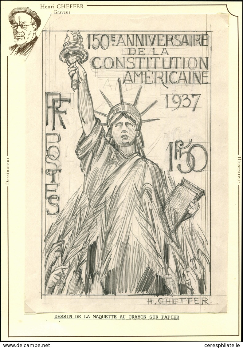 Collection Henri Cheffer - 357   Constitution Des Etats-Unis, Projet De Cheffer Non Adopté, Dessin De La Maquette Au Cra - Non Classés