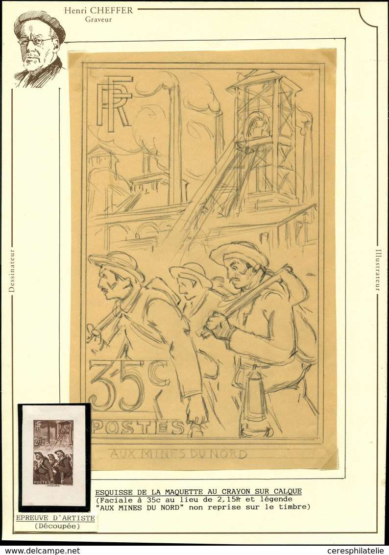 Collection Henri Cheffer - 390   Mineurs, Esquisse De La Maquette Au Crayon Sur Calque (143mm X 227 Mm) + Une Découpe D' - Ohne Zuordnung