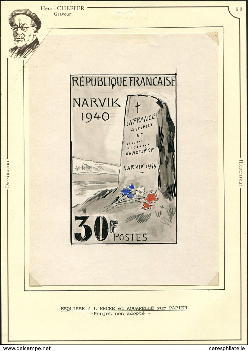 Collection Henri Cheffer - 922   Narvik, Esquisse à L'encre Et Aquarelle (159mm X 214 Mm), Projet NON ADOPTE, TB - Non Classés