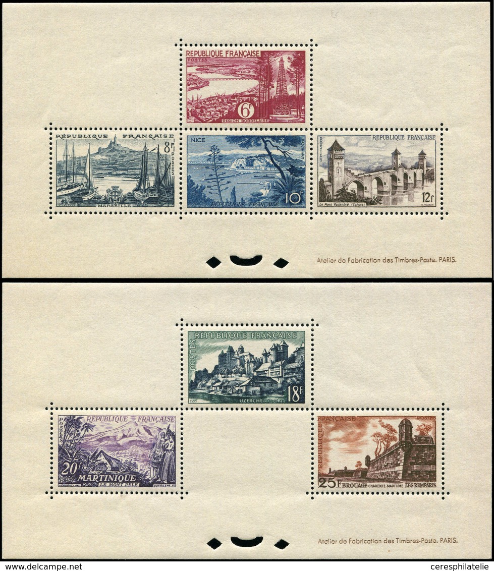 ** BLOCS FEUILLETS DENTELES GOMMES - 1036/42 Série Touristique 1955, 2 BF, TB - Sonstige & Ohne Zuordnung