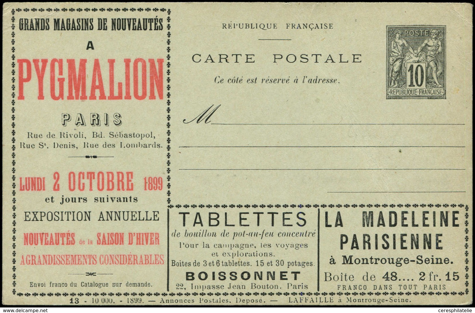 Let ENTIERS POSTAUX - Sage, 10c. Noir, CP TSC N°G35g4, Laffaille S. 13, TB - Autres & Non Classés