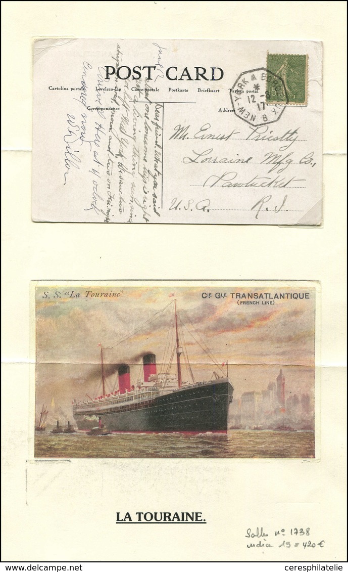 Let LETTRES DU XXe SIECLE - N°130 Obl. Càd Octog. NEW-YORK A BORDEAUX 12/6/17 Sur CP SS. LA TOURAINE, Salles N°1738, TB - Storia Postale