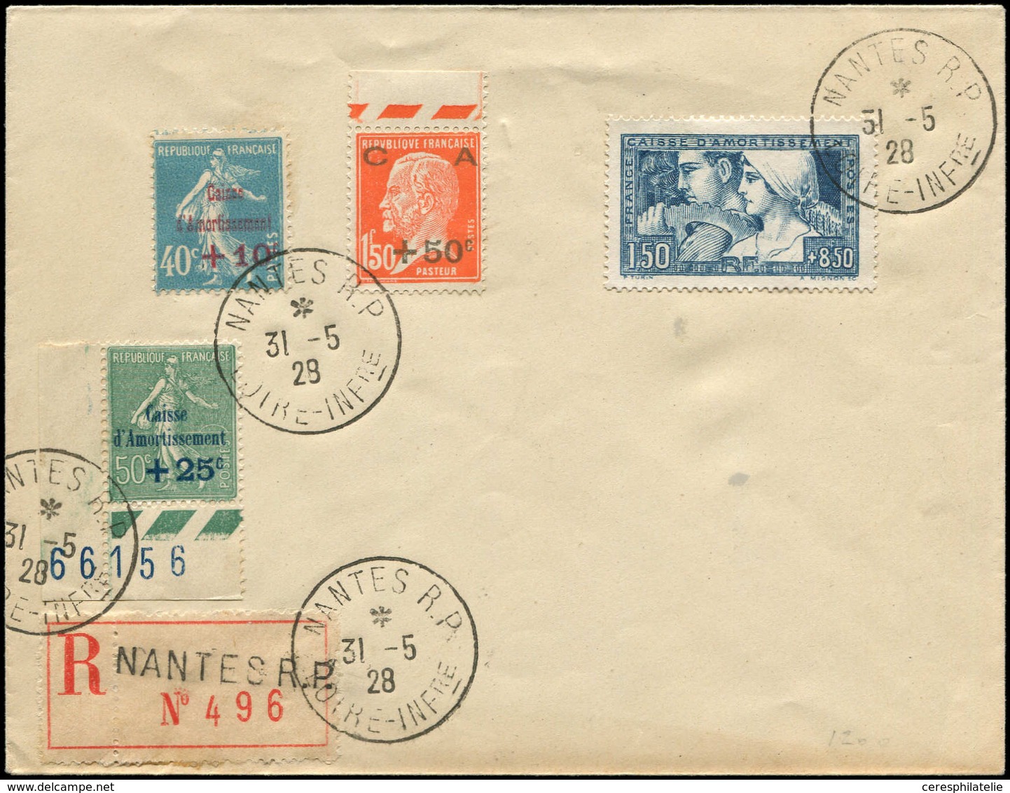 Let LETTRES DU XXe SIECLE - N°246/8 Et 252 Obl. NANTES R.P. 31/5/28 S. Env. Rec. Non Adressée, TB - Storia Postale