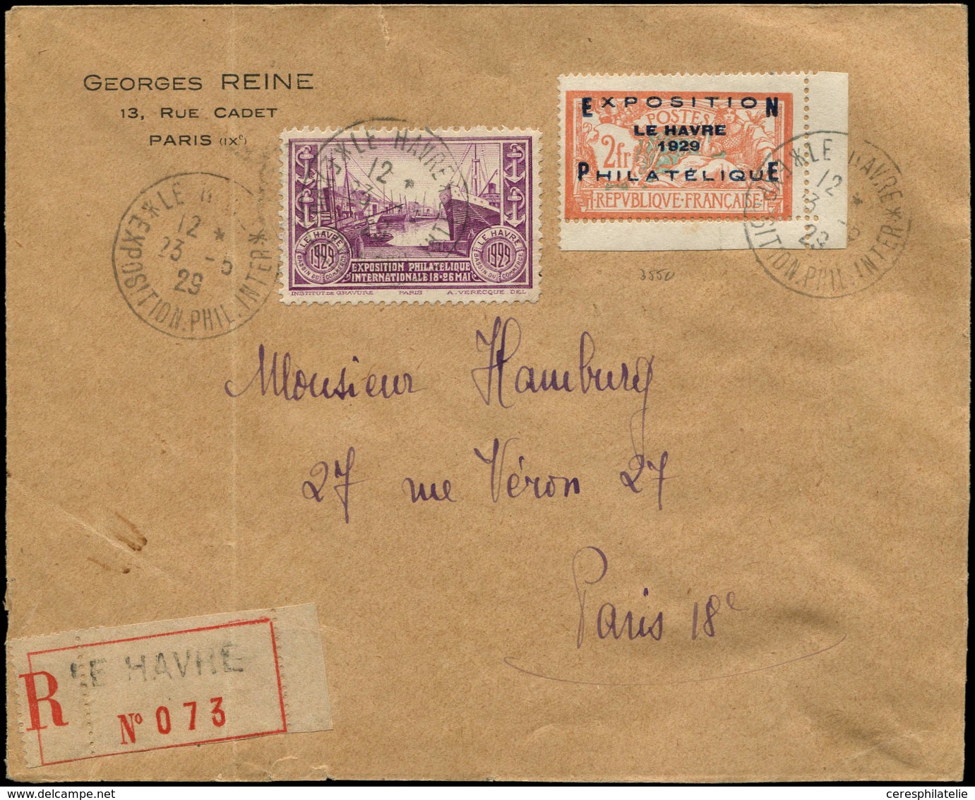 Let LETTRES DU XXe SIECLE - N°257A Obl. Càd 23/5/29 S. Env. Rec. Avec Vignette Violette De L'Expo, TB - Lettres & Documents