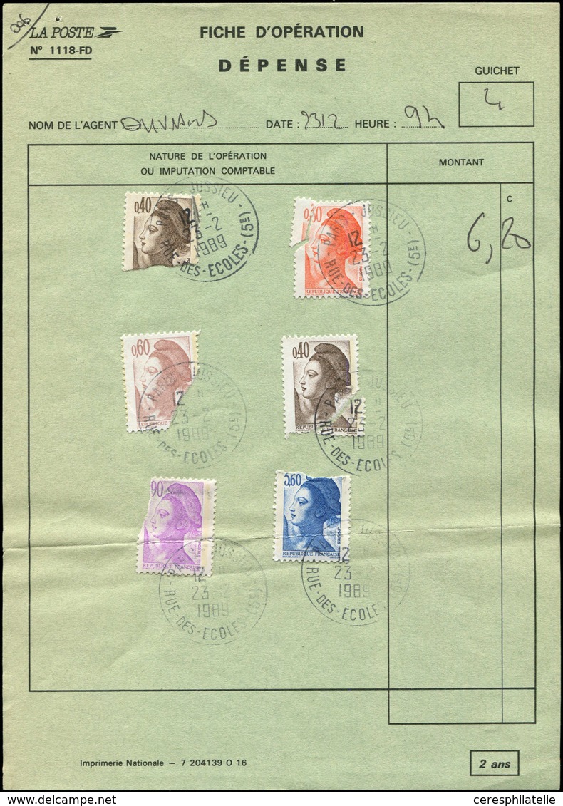 Let LETTRES DU XXe SIECLE - N°2182, 2183 (2), 2239, 2242 Et 2485 Déchirés Lors Du Découpage Et Collés Sur Fiche 1118-FD  - Storia Postale