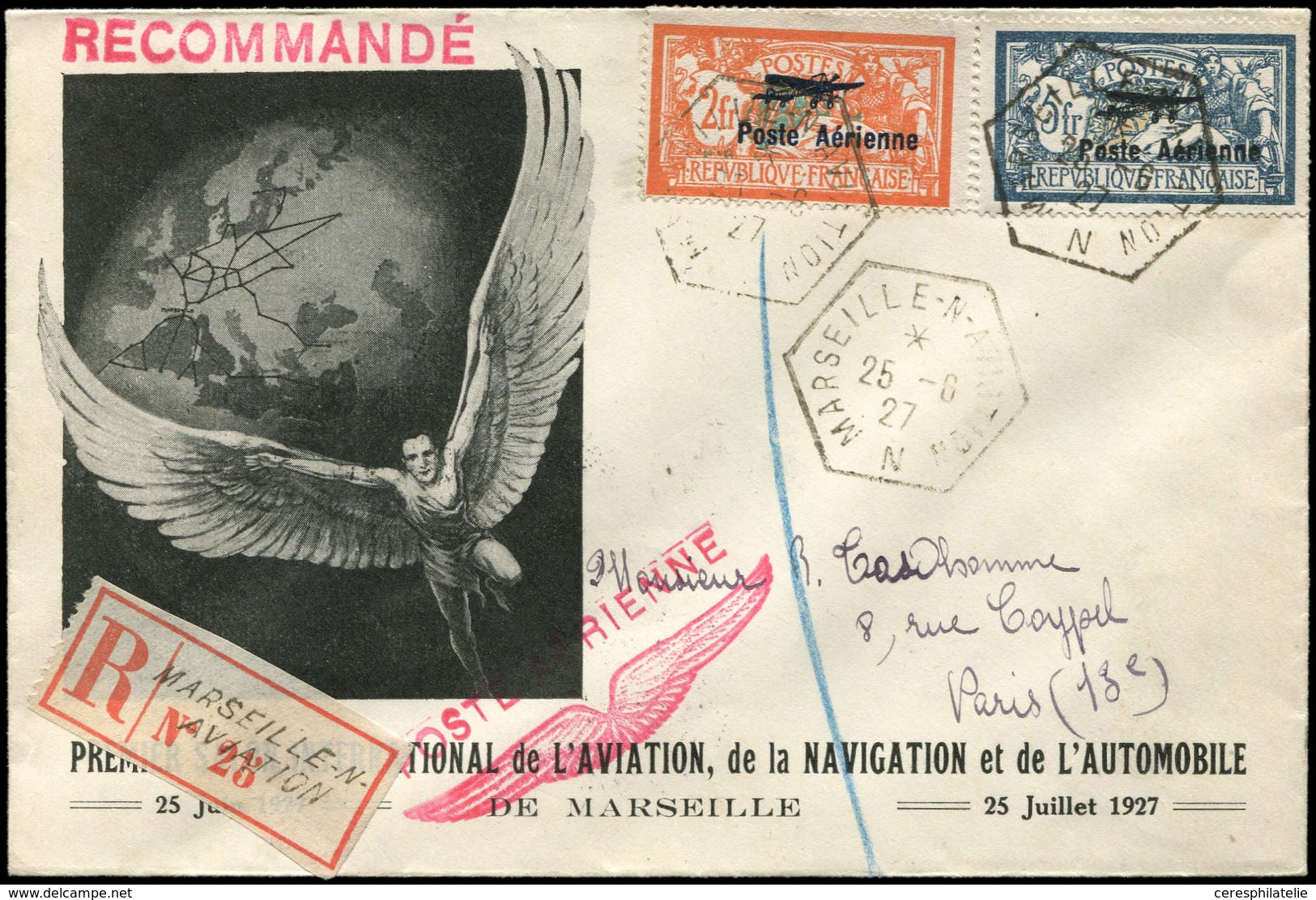 Let LETTRES DU XXe SIECLE - PA 1/2 Obl. Càd Hexag. MARSEILLE AVIATION 25/6/27 S. Env. Rec. Illustrée, TB - Storia Postale