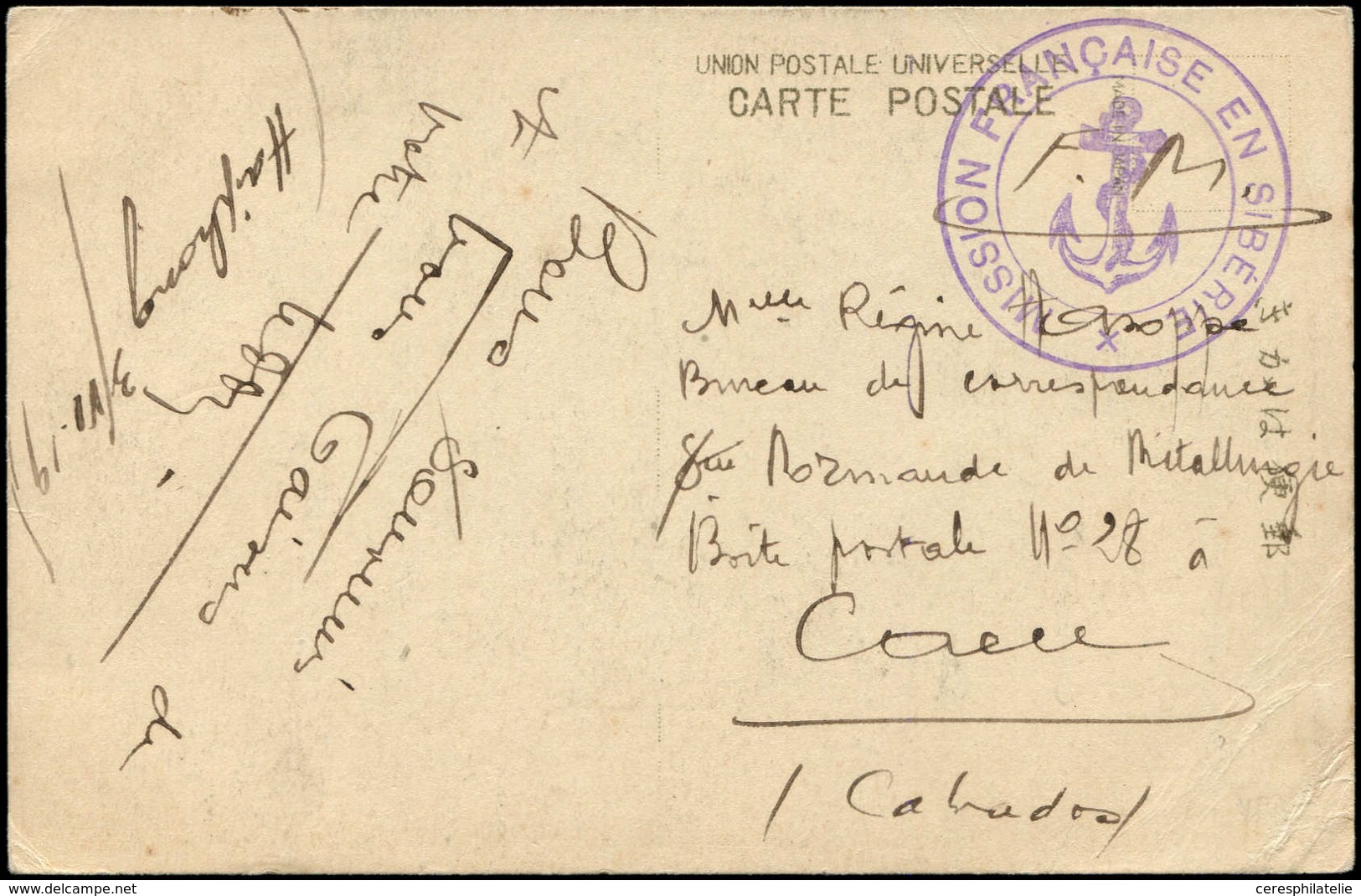 Let Guerre 1914/1918 - CP En Franchise D'Haiphong 3/6/19 Ave Cachet MISSION FRANCAISE EN SIBERIE, TB - Guerra Del 1914-18
