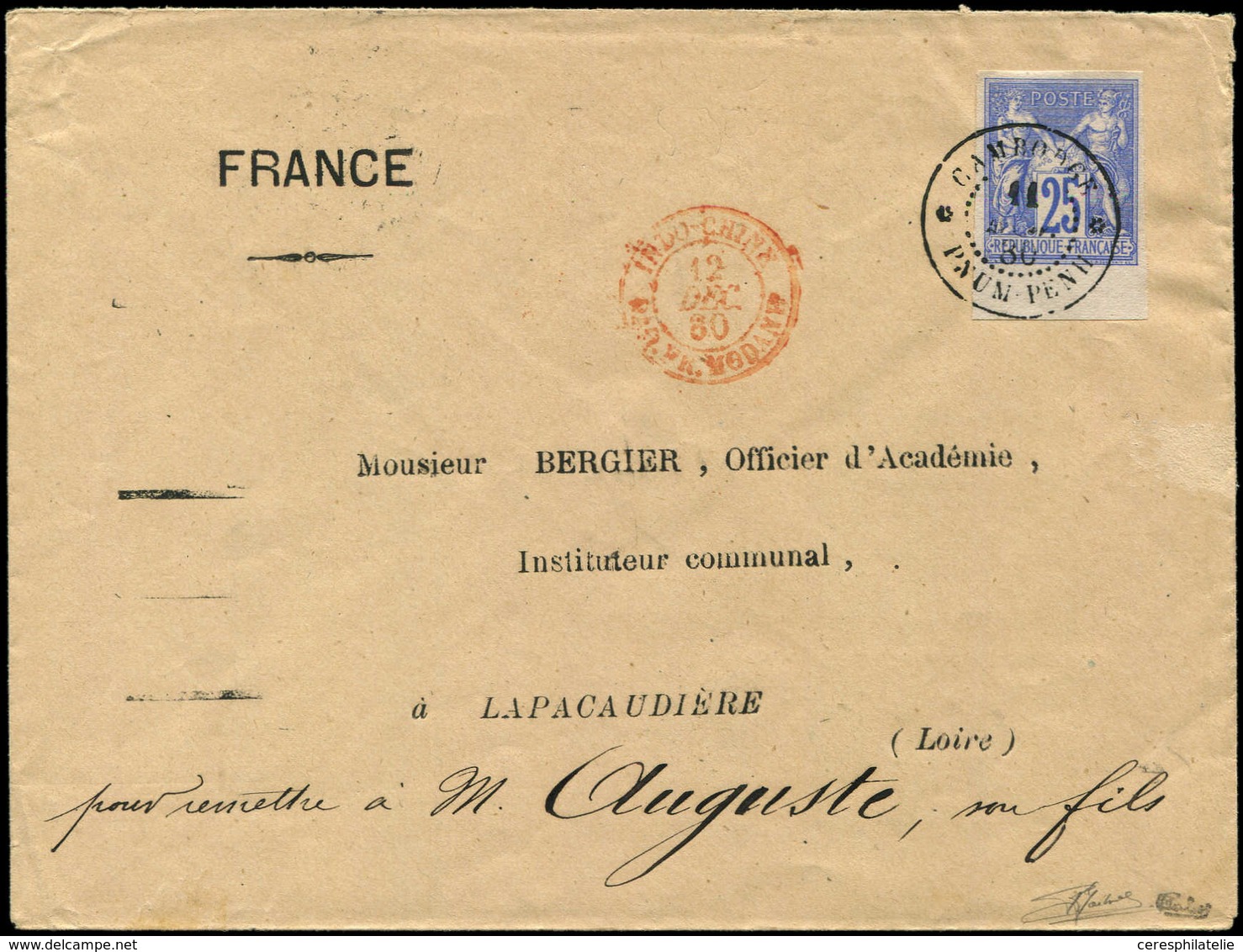 Let Colonies Générales - 36   25c. Outremer, Bdf, Obl. PNOM-PENH 11/12/80 Sur Env., Càd Rouge INDO-CHINE/PAQ. FR. MODANE - Autres & Non Classés