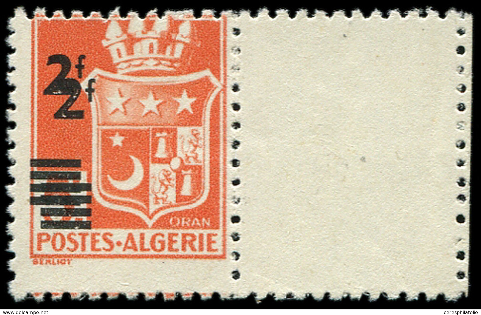 ** ALGERIE 197b : 2f. Sur 5f. Orange, DOUBLE Surcharge, Bdf, Toujours Décentré, TB - Lettres & Documents