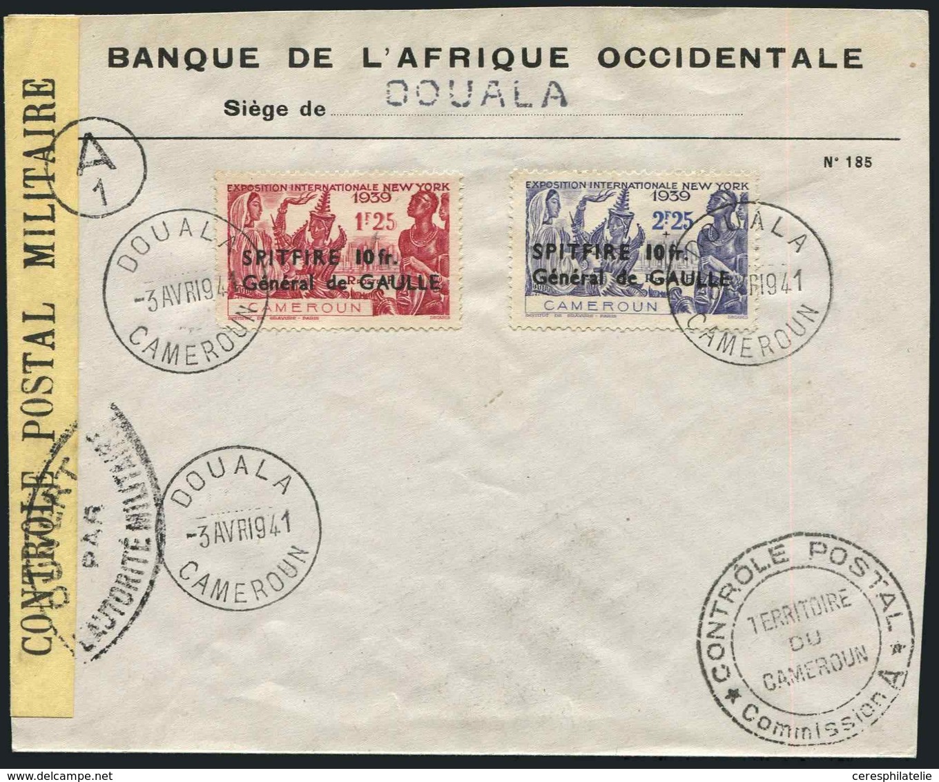 Let CAMEROUN 245/46 : 1f.25 Et 2f25 SPITFIRE Obl Càd DOUALA 3/4/41 S. Env. Avec Censure, Sans Adresse Mais Càd EDEA Au V - Sonstige & Ohne Zuordnung