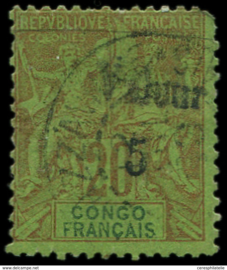 CONGO 25 : 5 Sur 20c. Brique Sur Vert, Valeur, Oblitéré, Un Angle Arrondi, Sinon RR Et TB - Autres & Non Classés