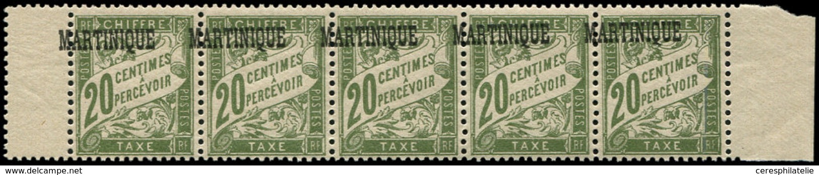 ** MARTINIQUE Taxe 3 : 20c. Vert-olive, BANDE De 5 Surch. A CHEVAL, TB - Sonstige & Ohne Zuordnung