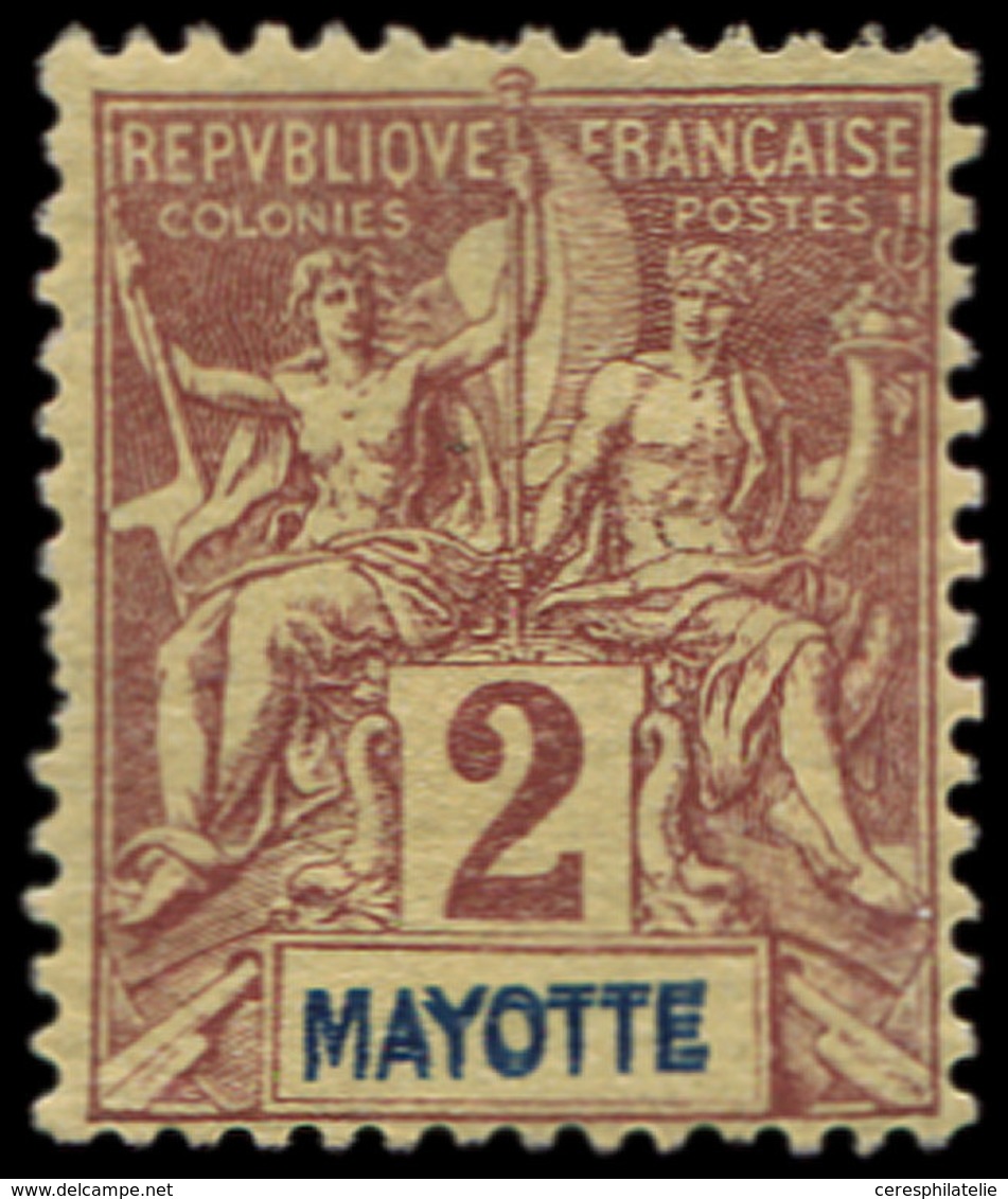 * MAYOTTE 2a : 2c. Lilas-brun Sur Paille, DOUBLE MAYOTTE, Pelurage, Aspect TB - Autres & Non Classés