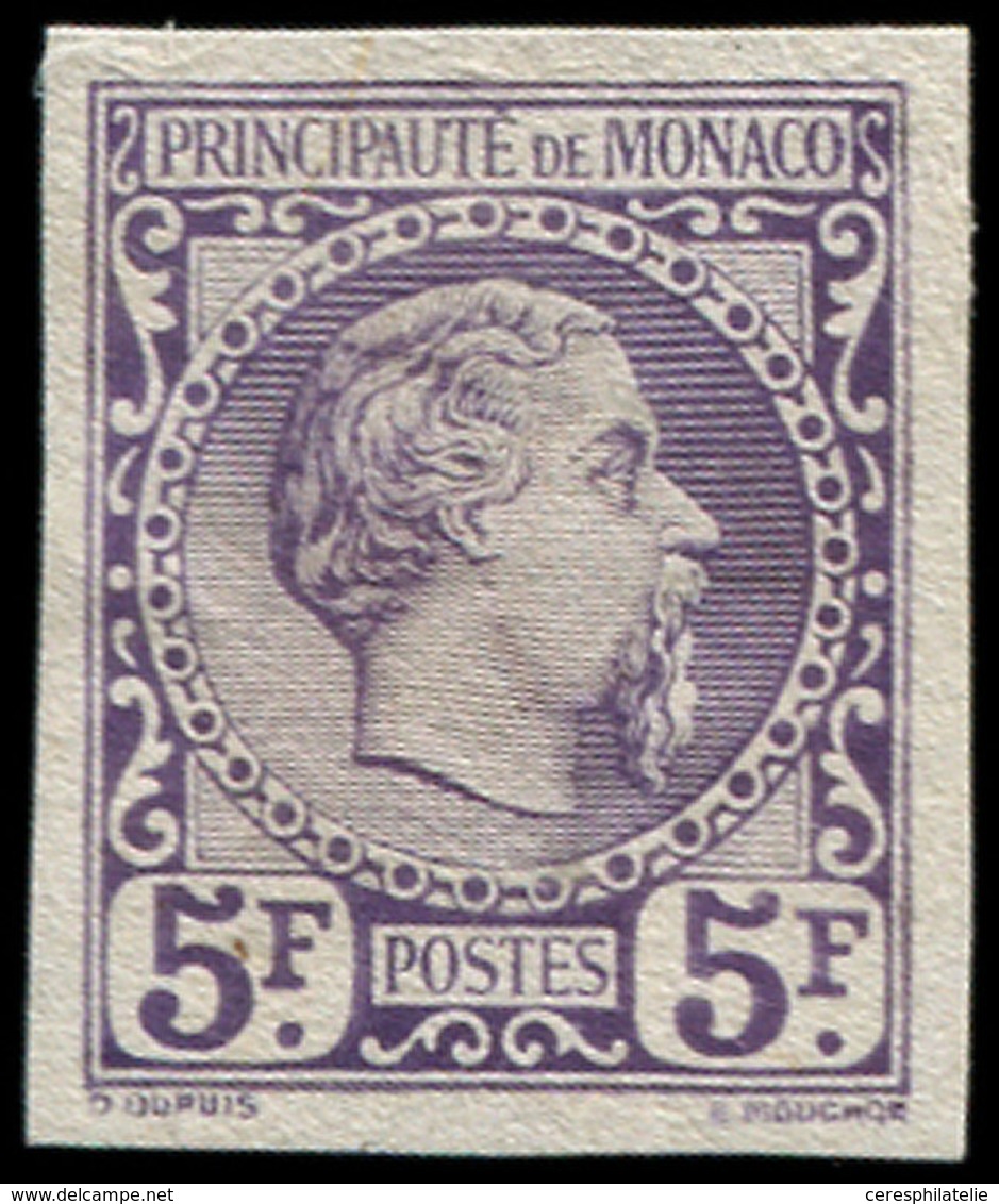 (*) MONACO 10 : 5f. Charles III, Petite épreuve En Violet, TB, R - ...-1885 Préphilatélie