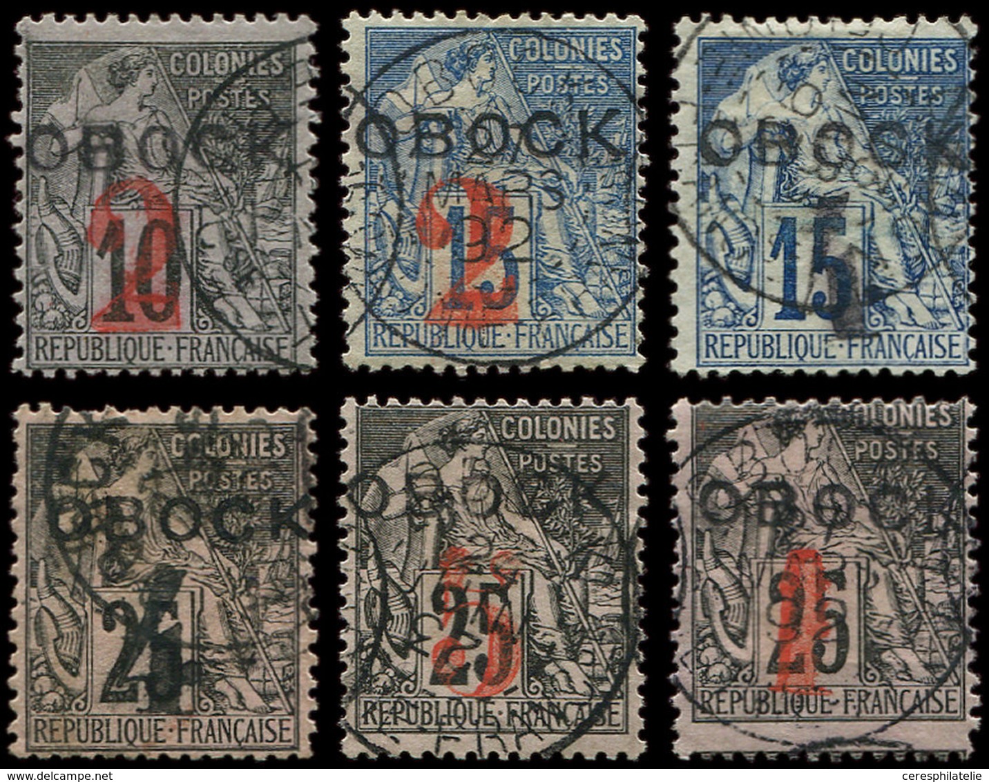 OBOCK 21/26 : Type Commerce, Surchargés De 1892, Obl., TB - Autres & Non Classés