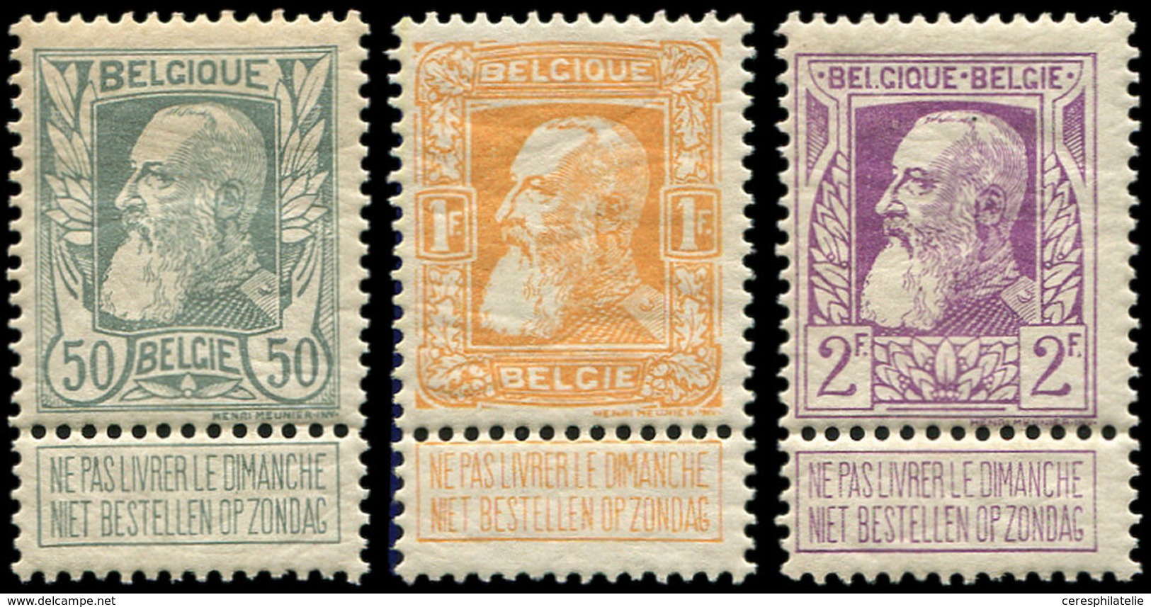 ** BELGIQUE 78/80 : 50c. Gris, 1f. Jaune Et 2f. Violet, TB - Autres & Non Classés