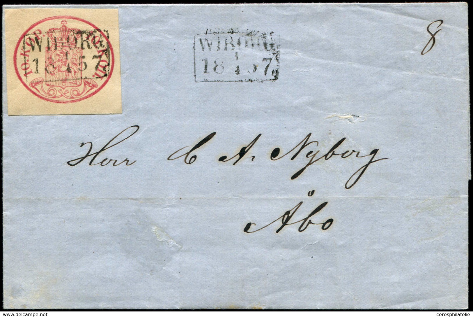 Let FINLANDE 2 : 10k. Rose Obl. Encadré WIBORG 1/4/1857 Sur LSC Pour ABO, TB - Lettres & Documents