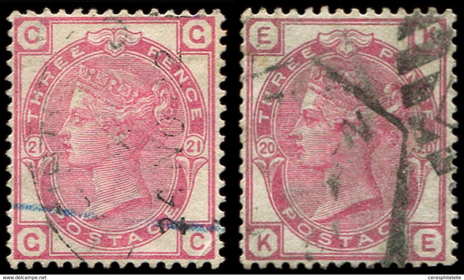 GRANDE BRETAGNE 63 : 3p. Rose, Planches 20 Et 21, Obl., TB - Used Stamps