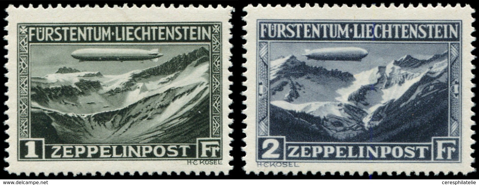 ** LIECHTENSTEIN PA 7/8 : Zeppelin, 1f. Et 2f., TB - Poste Aérienne