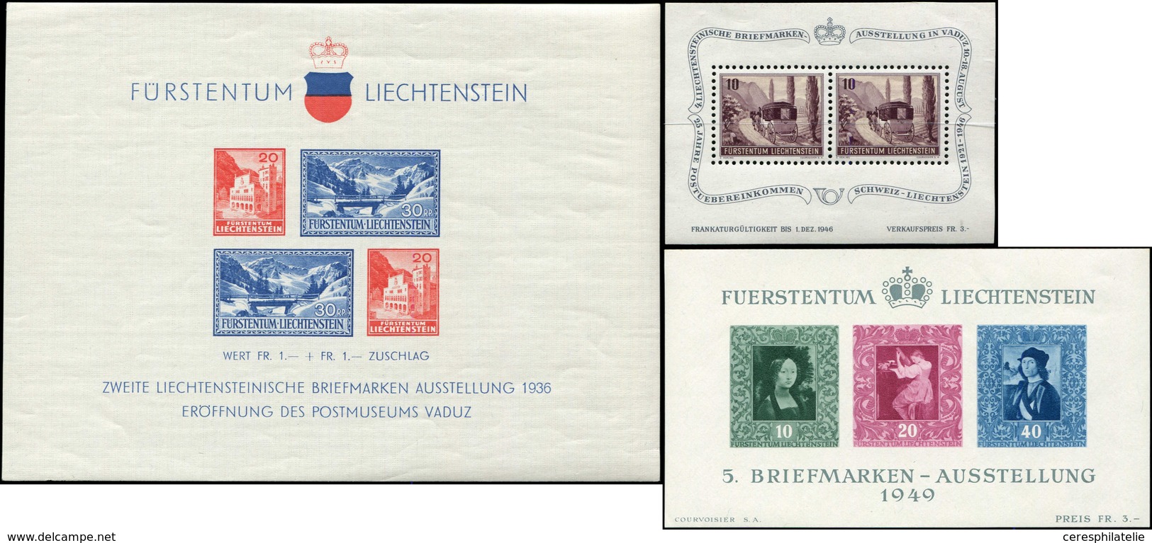 ** LIECHTENSTEIN BF 2, 7 Et 8, Les 3 TB - Blocks & Sheetlets & Panes