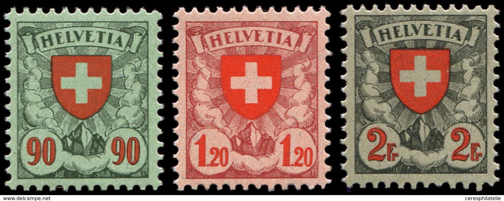 ** SUISSE 208/9 Et 211 : 90r., 1f20 Et 2f., écussons De 1924, TB, Cote SBK 450 FS - Usati