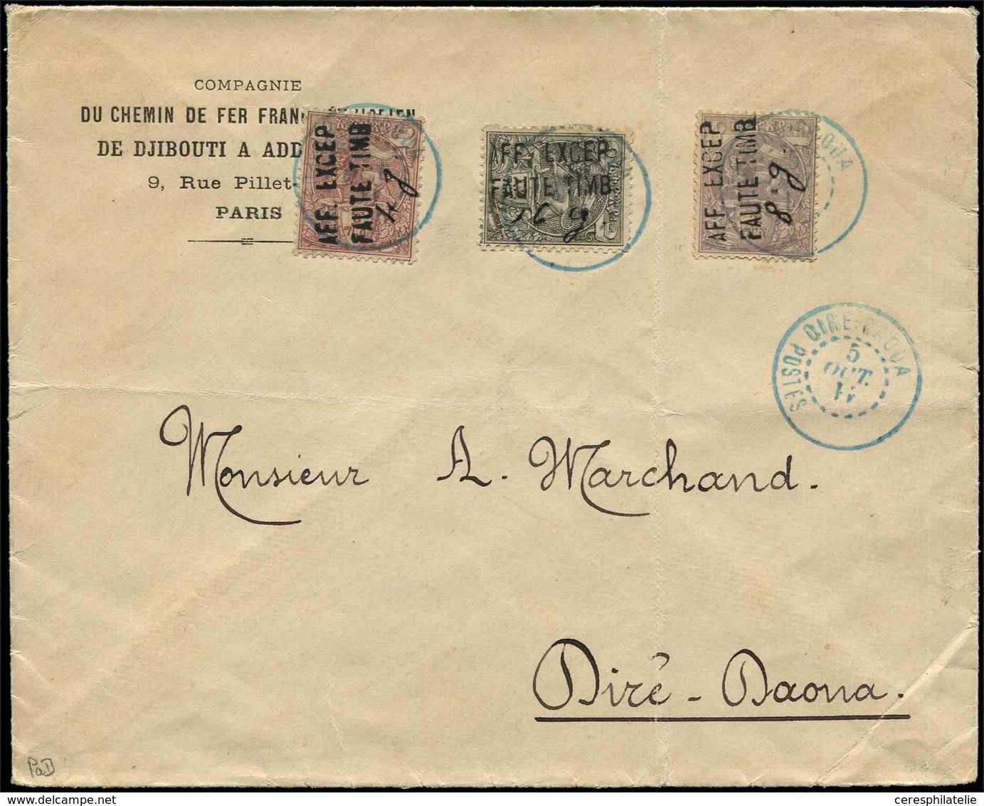 Let ETHIOPIE 97, 98 Et 99 : Obl. Càd DIRE-DAOUA 5/10/1911 S. Env., TB - Etiopia