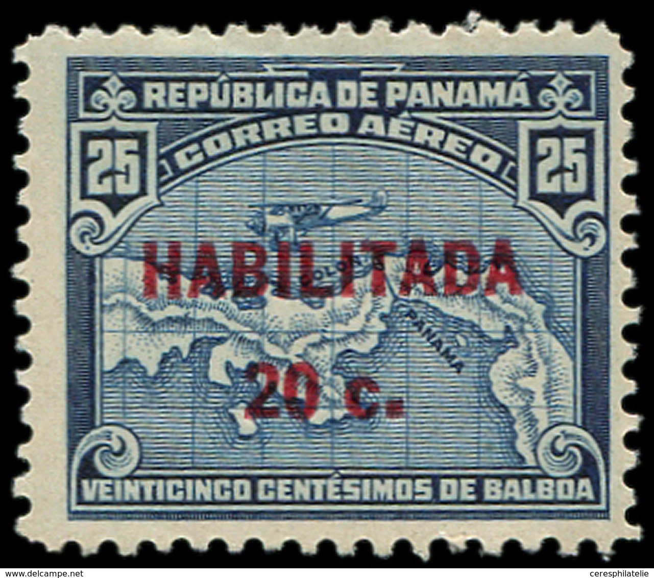* PANAMA (REPUBLIQUE) PA 16a : 20c. Sur 25c. Bleu, T II, TB - Panama