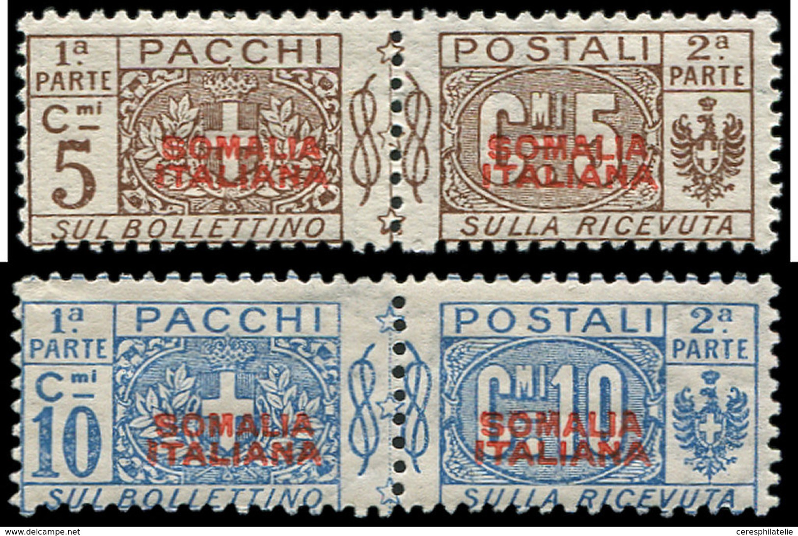 ** SOMALIE ITALIENNE Colis Px 37A/37B : 5c. Brun Et 10c. Bleu, Surch. Rouge, T I, NON EMIS, TB - Somalia