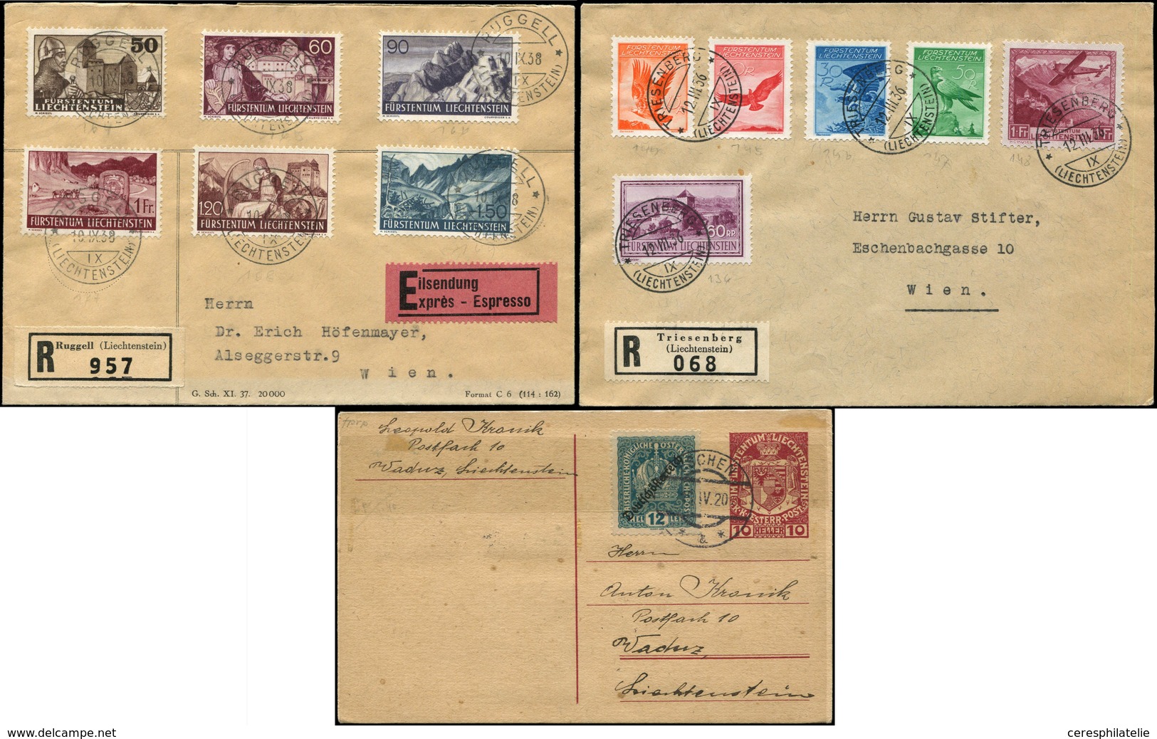 Let Liechtenstein, 2 Lettres Et 1 CP, Période 1920/38, TB - Collections (with Albums)