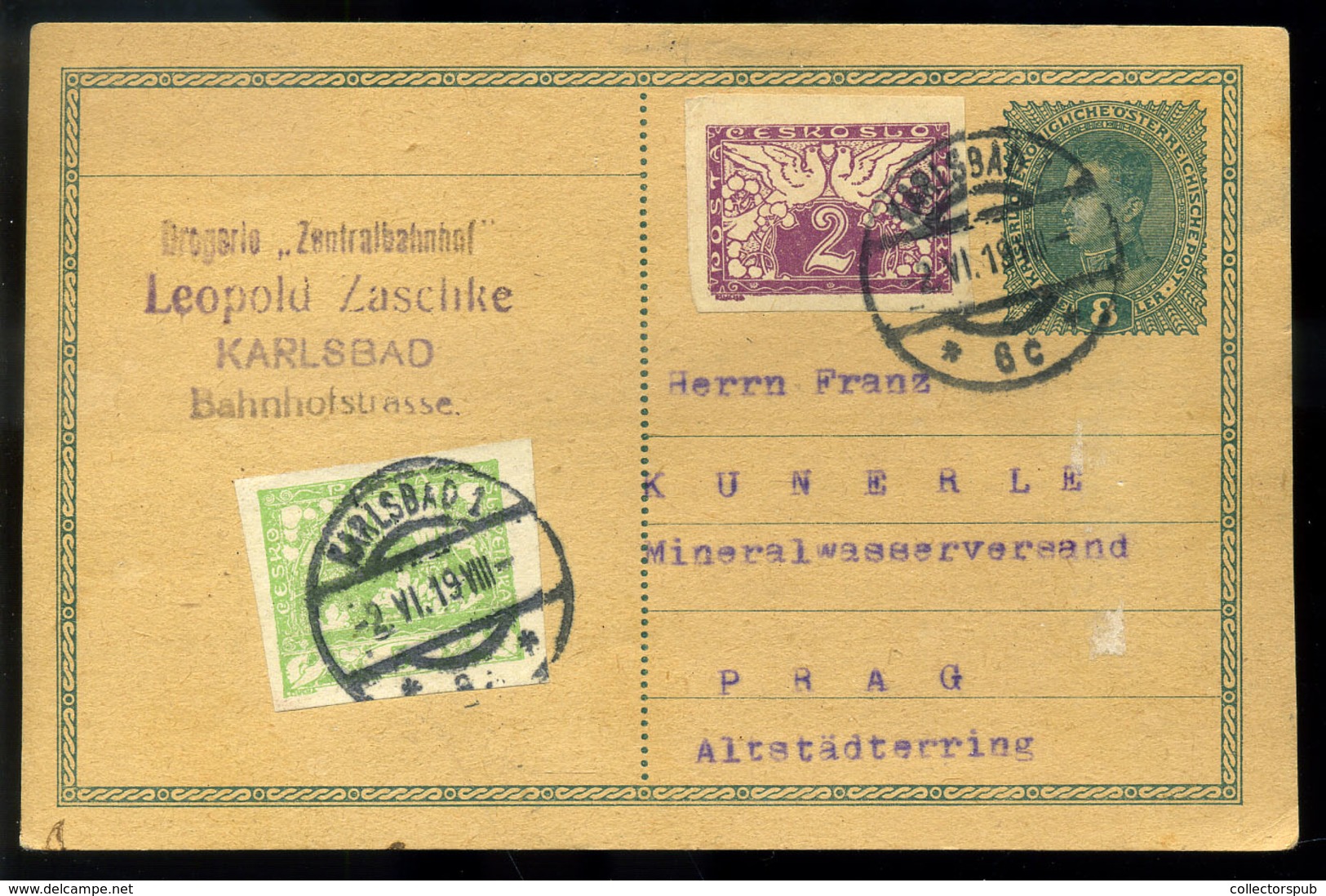 CSEHSZLOVÁKIA 1919. Kiegészített Osztrák Díjjegyes Lap   /  CZECHOSLOVAKIA Uprated Austrian Stationery Card - Otros & Sin Clasificación