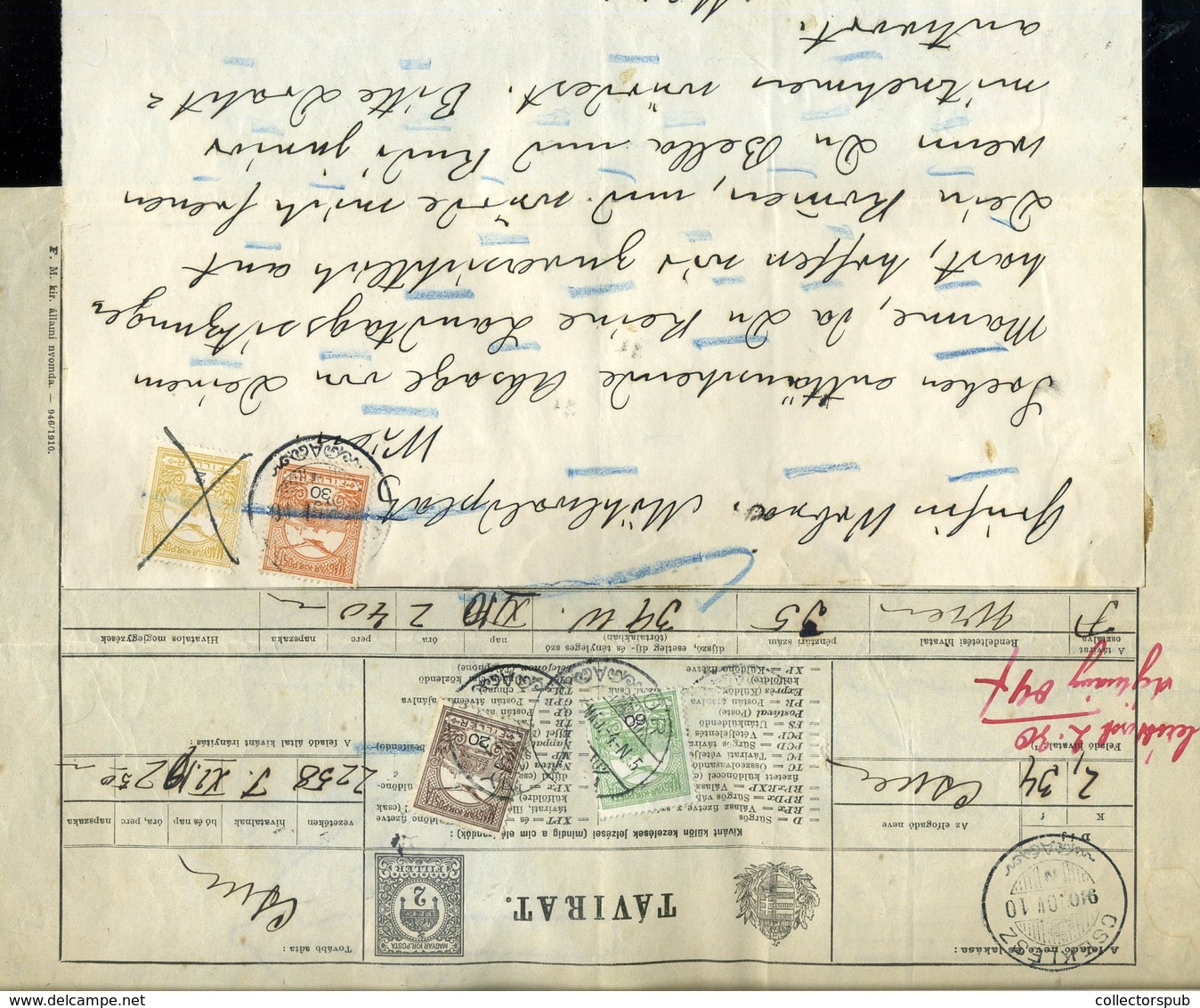 CSEKLÉSZ 1910. Díjjegyes Távirat,  4 Címlettel Kiegészítve  /  Stationery Telegram 4 Decomination Uprate - Oblitérés