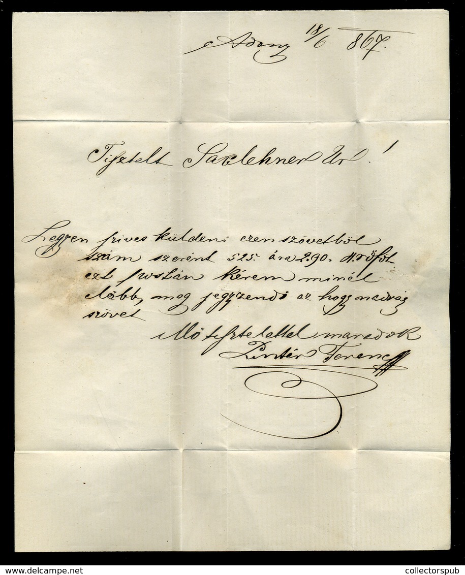 ADONY 1867.06. Levél 5Kr-ral Pestre Küldve  /  Letter 5 Kr To Pest - Oblitérés
